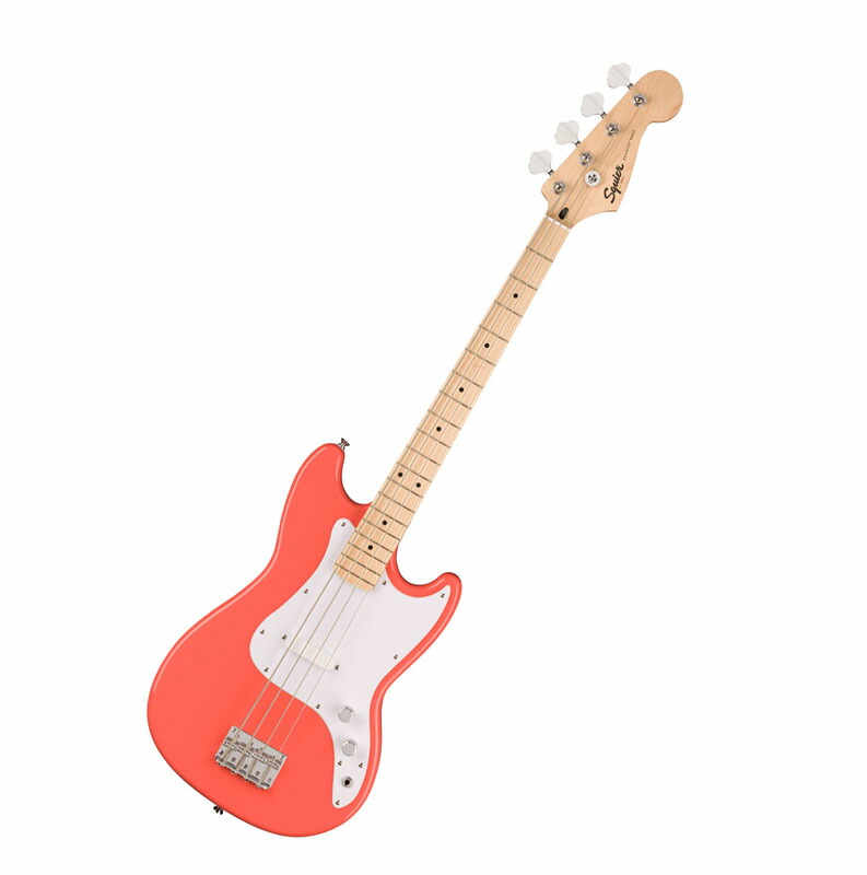 Squier エレキベース Sonic Bronco Bass, Maple Fingerboard, White Pickguard /  Tahitian Coral